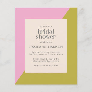 Budget Pink Green Colour Block Bridal Shower Invit