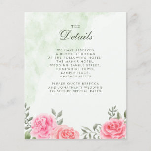 Budget Pink Green Rose Floral Wedding Details Flyer