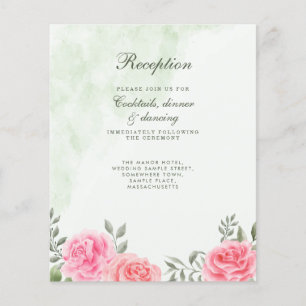 Budget Pink Green Rose Floral Wedding Reception Flyer