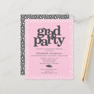 Budget pink grey grad cap bold girly party invite