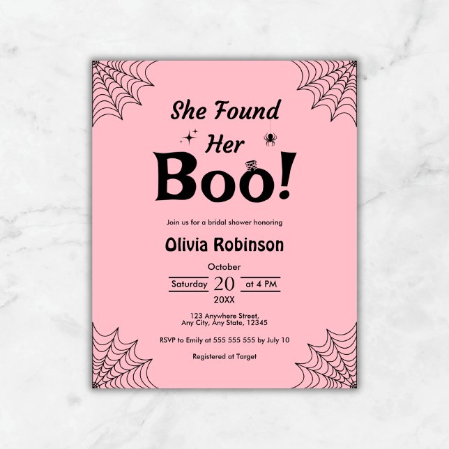 Budget Pink Halloween Bridal Shower Invitation     (Budget Pink She Found Her Boo Halloween Bridal Shower Invitation )