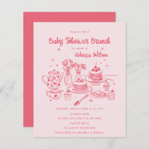 Budget Pink Hand Drawn Girl Baby Shower Brunch