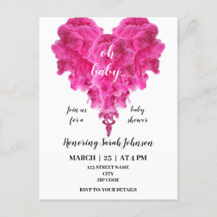 Budget pink heart baby girl shower invitation postcard