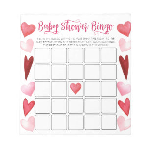 Budget Pink Hearts Baby Shower Bingo Game Notepad