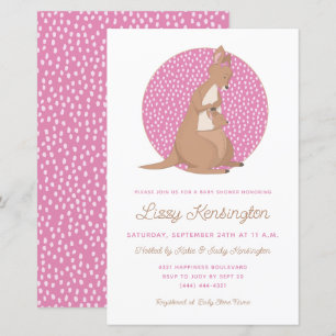 Budget Pink Kangaroo Baby Girl Shower Invitation