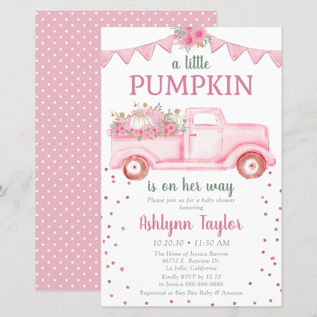 Budget Pink Little Pumpkin Baby Shower Invitation (Front/Back)