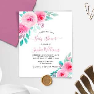 Budget Pink & Mint Floral Baby Shower Invitation