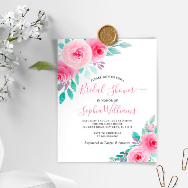 Budget Pink & Mint Floral Bridal Shower Invitation (Creator Uploaded)