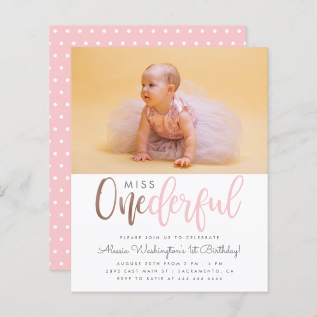 Budget Pink Miss Onederful Photo 1st Birthday (Front/Back)