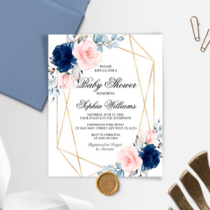 Budget Pink & Navy Blue Baby Shower Invitation