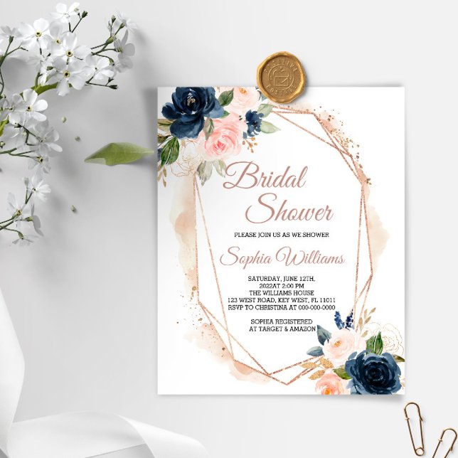 Budget Pink, Navy & Gold Bridal Shower Invitation (Creator Uploaded)