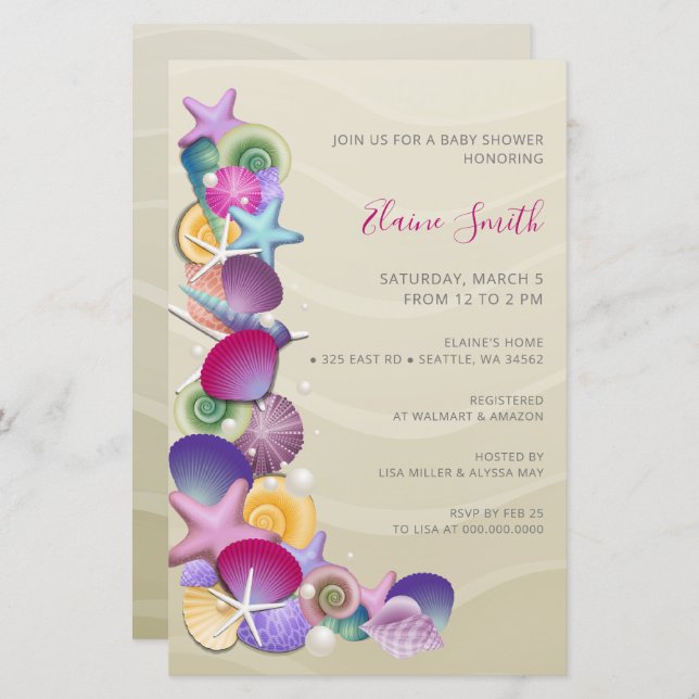 Budget Pink Ocean Beach Baby Shower Invitations (Front/Back)