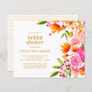 Budget Pink Orange Watercolor Floral Shower Invite