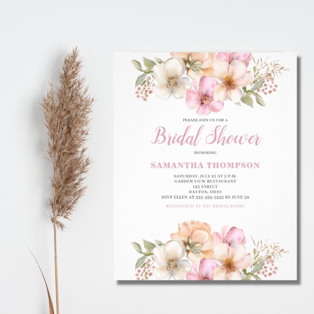 Budget Pink Peach Floral Bridal Shower Invitation Flyer (Creator Uploaded)
