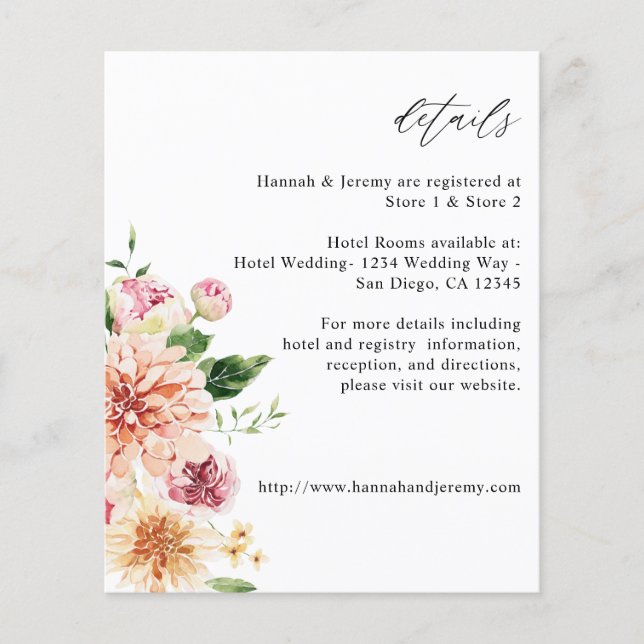 Budget Pink & Peach Floral & Greenery Details Flyer (Front)