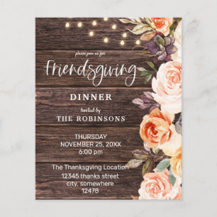 Budget Pink & Peach Floral w Lights Friendsgiving Flyer