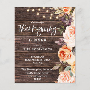 Budget Pink & Peach Floral w Lights Thanksgiving Flyer