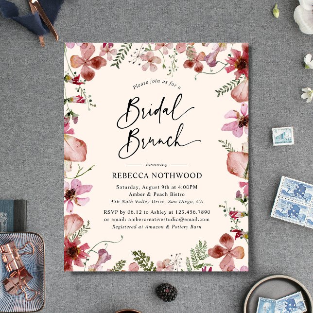 Budget Pink Peach Florals Bridal Brunch Invitation (Creator Uploaded)