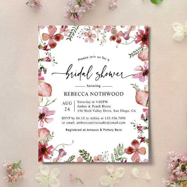 Budget Pink Peach Florals Bridal Shower Invitation (Creator Uploaded)