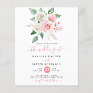Budget Pink Peach Watercolor Floral Wedding Invite Flyer