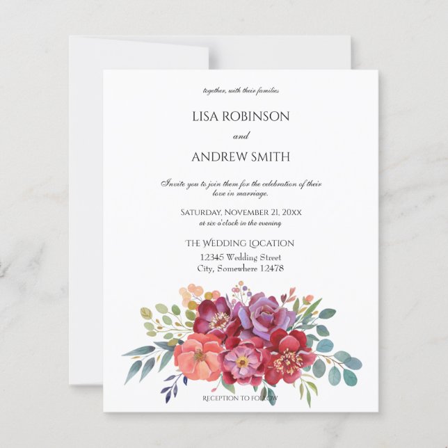 Budget Pink & Plum Tropical Floral White 2 Wedding (Front)