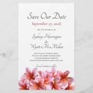 Budget Pink Plumeria Save the Date Wedding Flyer