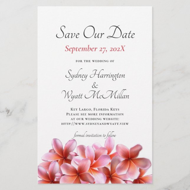 Budget Pink Plumeria Save the Date Wedding  Flyer (Front)