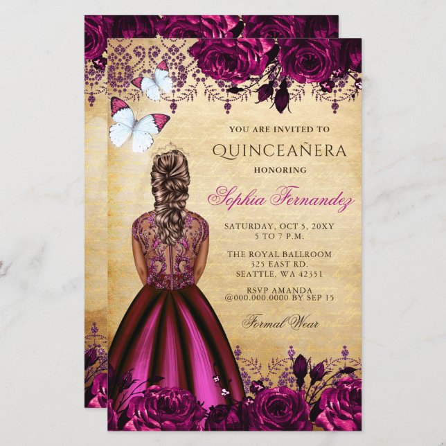 Budget Pink Princess Quinceañera Invitation (Front/Back)