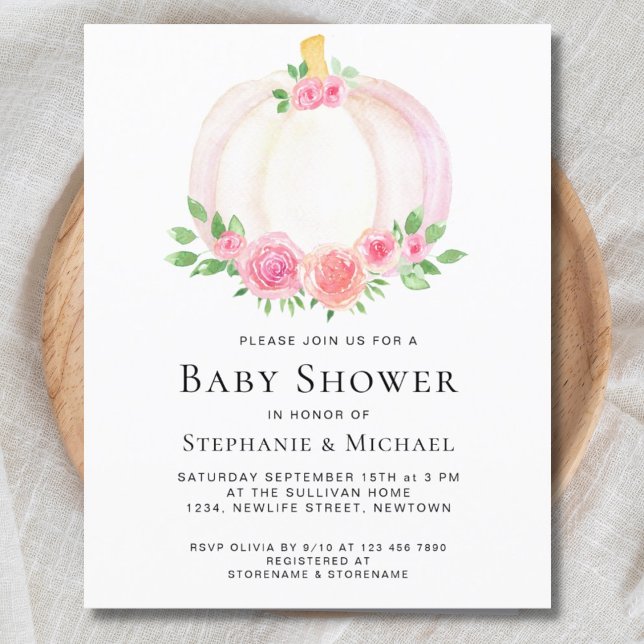 Budget Pink Pumpkin Couples Baby Shower Invitation (Creator Uploaded)