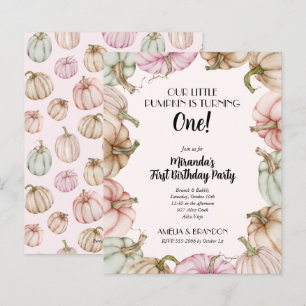 Budget Pink Pumpkins Girl Birthday Invitations