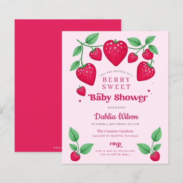 Budget Pink Red Berry Sweet Baby Shower Invite (Front/Back)