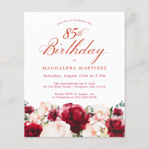 Budget Pink Red Floral 85th Birthday Invite