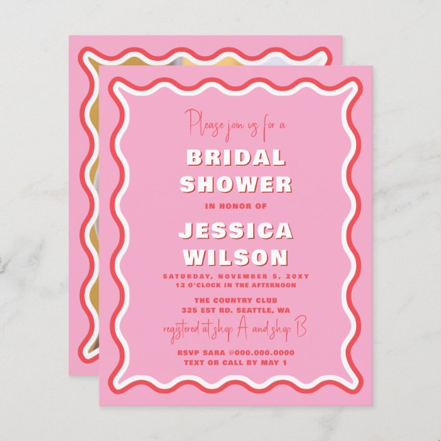 Budget  Pink Red Photo Bridal Shower Invitation (Front/Back)