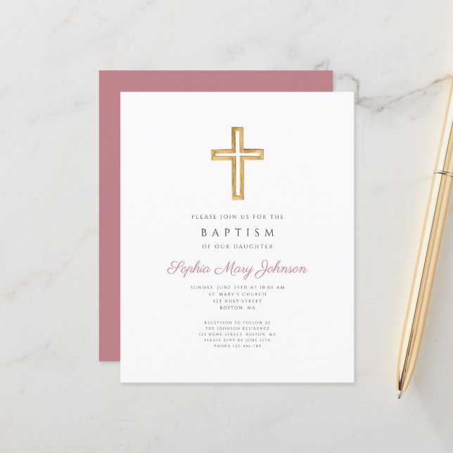 Budget Pink Religious Cross Girl Baptism (Front/Back In Situ)