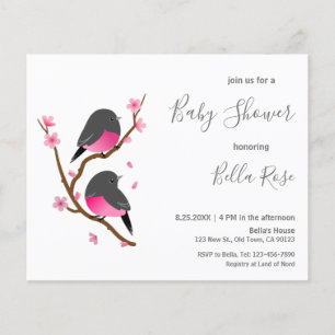 Budget Pink Robin Bird Baby Shower Invitation