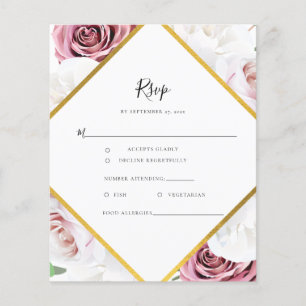 Budget Pink Rose Geometric Floral RSVP Card
