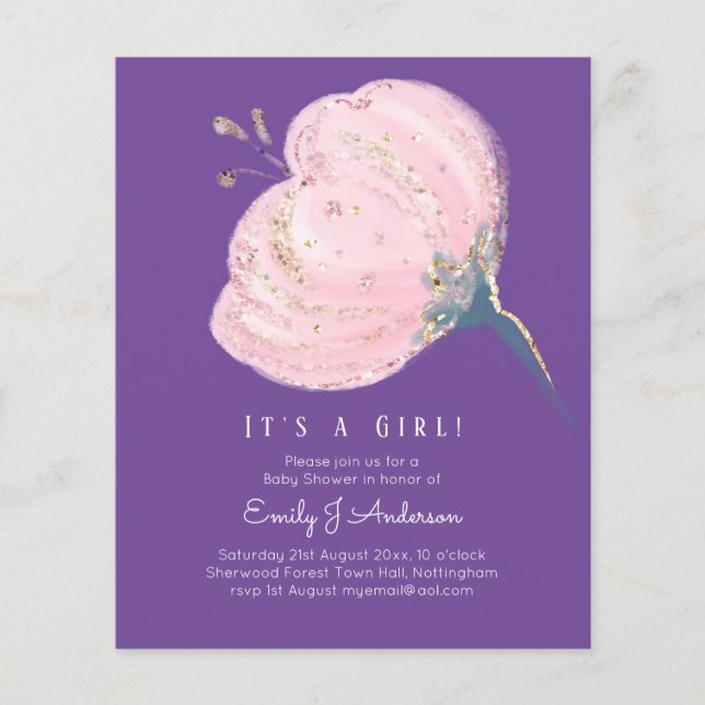 BUDGET Pink Rose Glitter Its A Girl Baby Shower (Front)