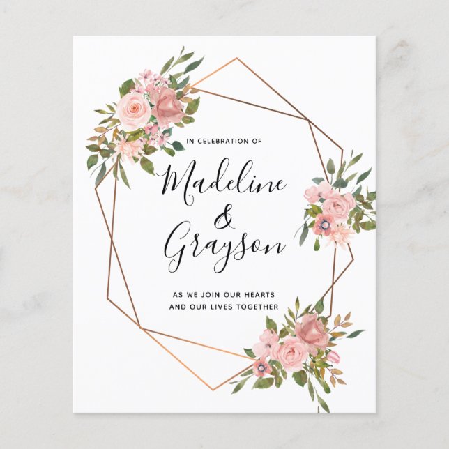 BUDGET Pink Rose Gold Frame Wedding Invitation (Front)