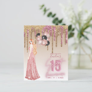 BUDGET Pink Rose Gold Glitter Quinceanera Red Hair