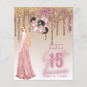 BUDGET Pink Rose Gold Glitter Quinceanera Red Hair Flyer