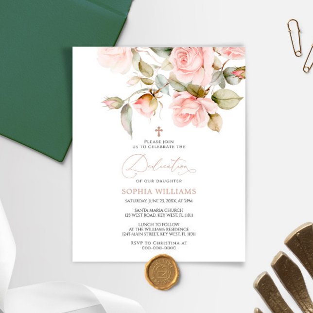 Budget Pink Rose & Greenery Dedication Invitation (Creator Uploaded)