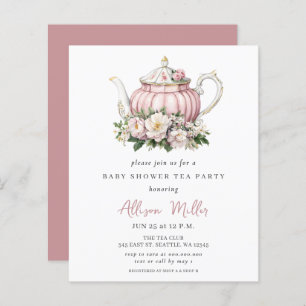 Budget Pink Tea Party Girl Baby Shower Invite