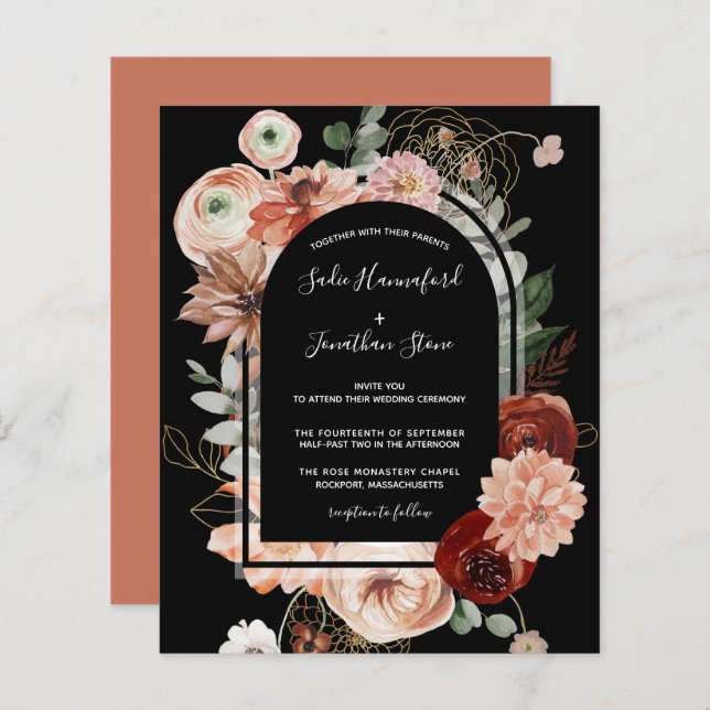Budget Pink Terracotta Floral Wedding Invitation (Front/Back)
