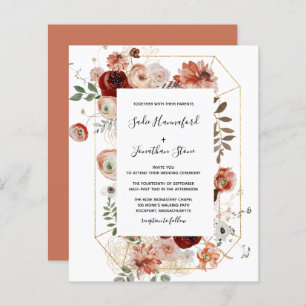 Budget Pink Terracotta Floral Wedding Invitation