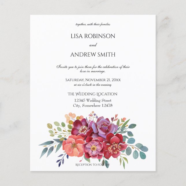 Budget Pink Tropical Floral White V2 Wedding Flyer (Front)