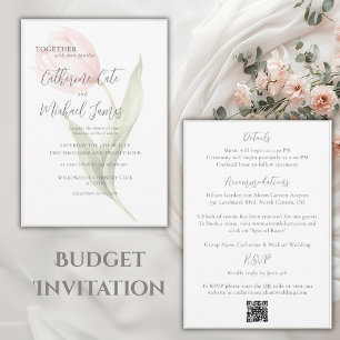 Budget Pink Tulip Floral Sage Elegant Wedding Invitation