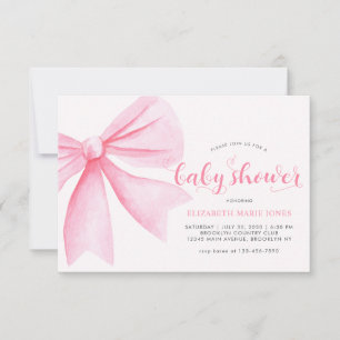 Budget Pink Watercolor Bow Ribbon Girl Baby Shower Card