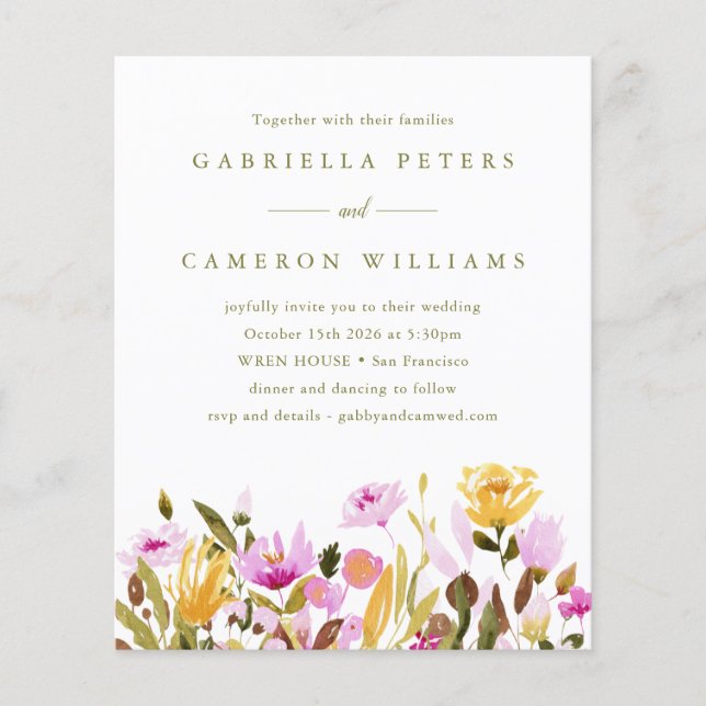 Budget Pink Watercolor Floral Wedding Invitation (Front)