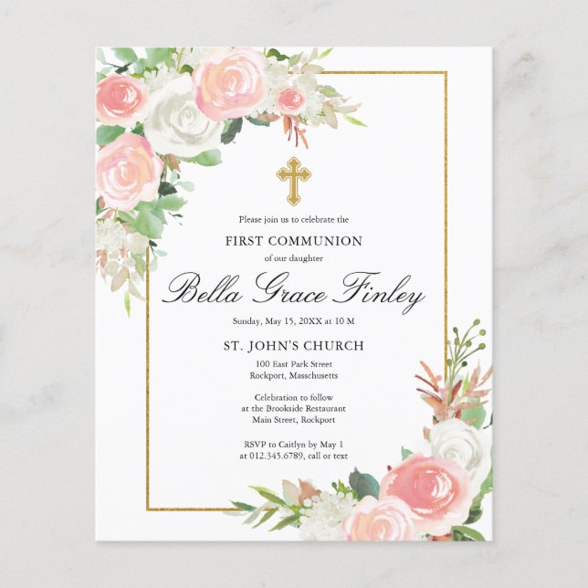 Budget Pink White Floral Bridal Shower Invitation (Front)