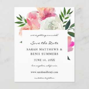 Budget Pink & White Gray Floral Save the Date V2 Flyer